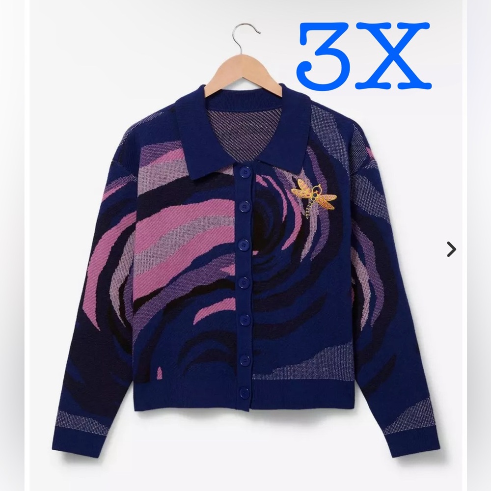 3X Coraline Dragonfly Collared Women's Cardigan